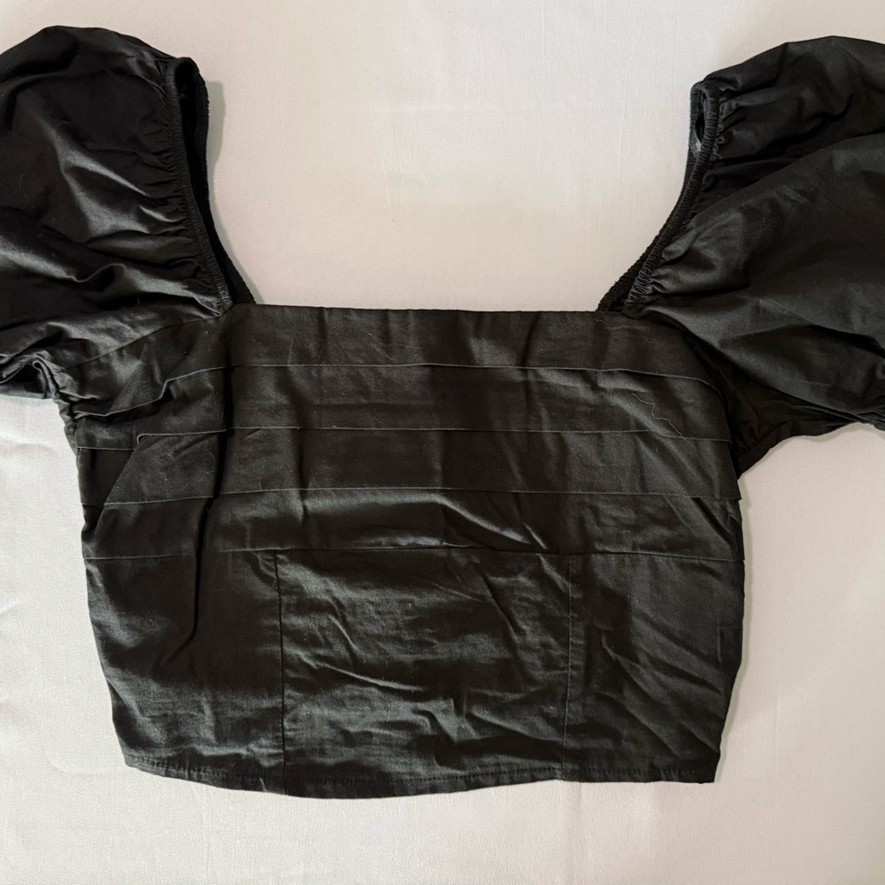 Square Neck Black Crop Top with Puff Sleeves